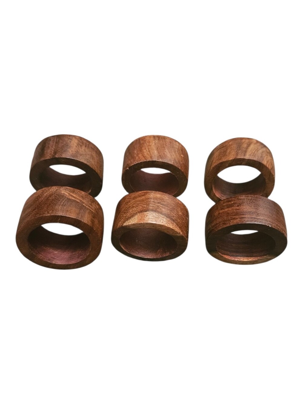 Set Of 6 Vintage MCM Wooden Rustic Napkin Rings Farmhouse